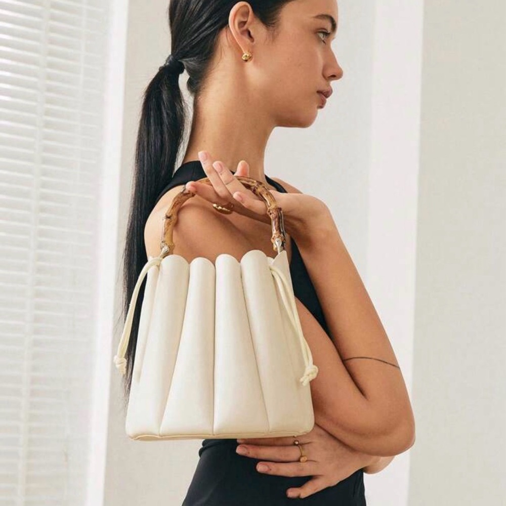 Scallop Bucket Bag with Faux Bamboo-Handle